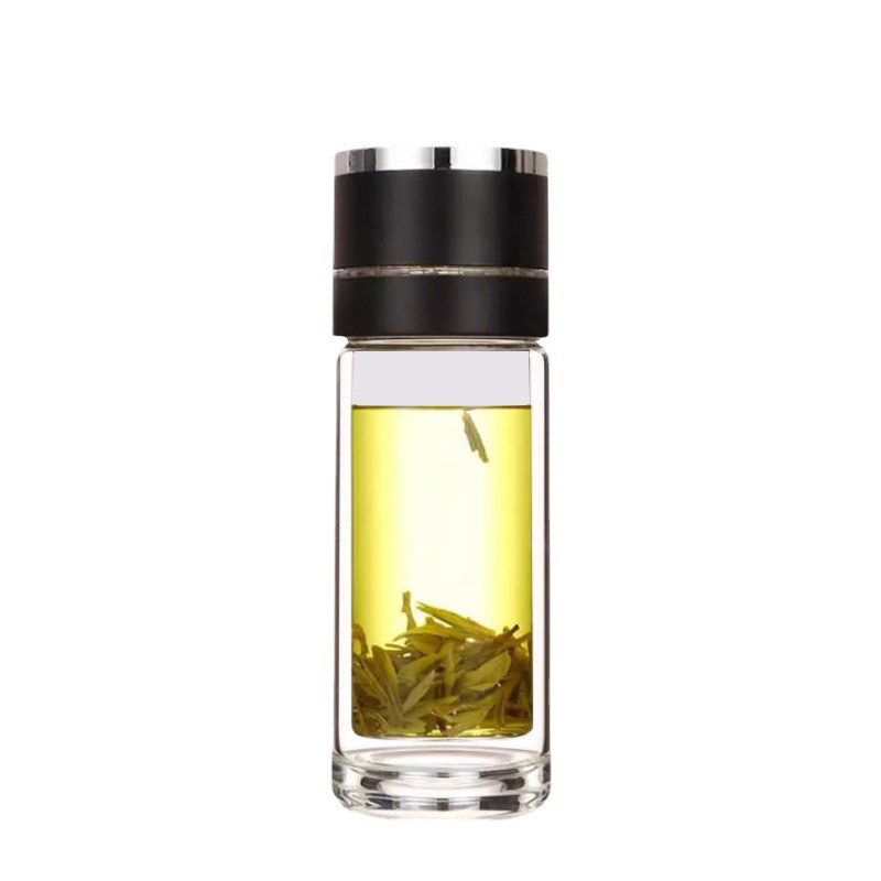 One-click lid tea and water separation glass cup, quick-opening cup, double-layer portable tea brewing cup for car, water cup, one-piece consignment for men Item Picture