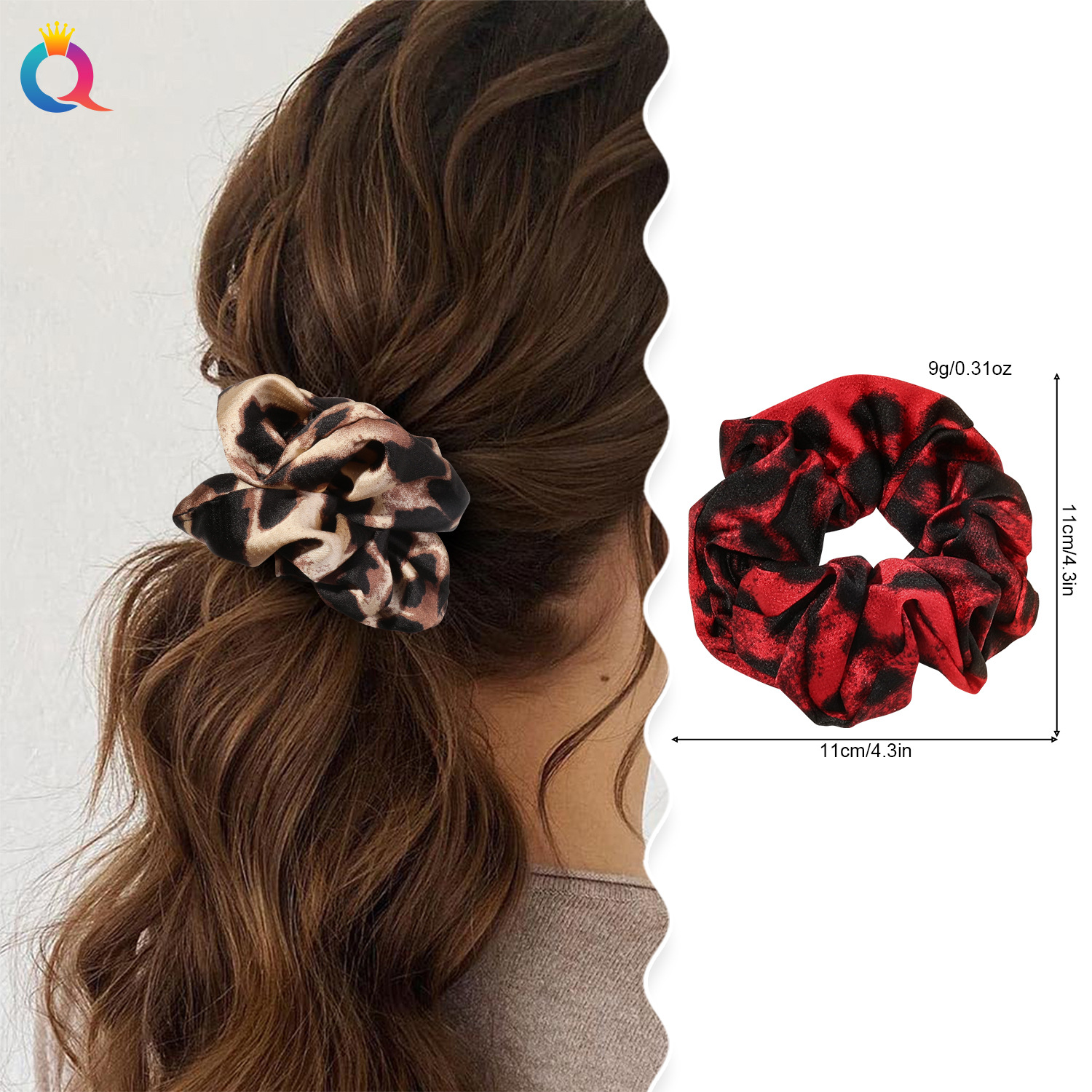 Qiyue Amazon Cross-border leopard Print Large Intestine Hair Band, simple hair tie, satin large Intestine band, versatile fabric hair accessory wholesale Application Scenario