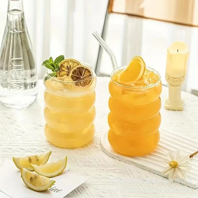 Customized corrugated straw glass cup set, home high-temperature resistant milk beverage coffee cup, caterpillar cup Application Scenario