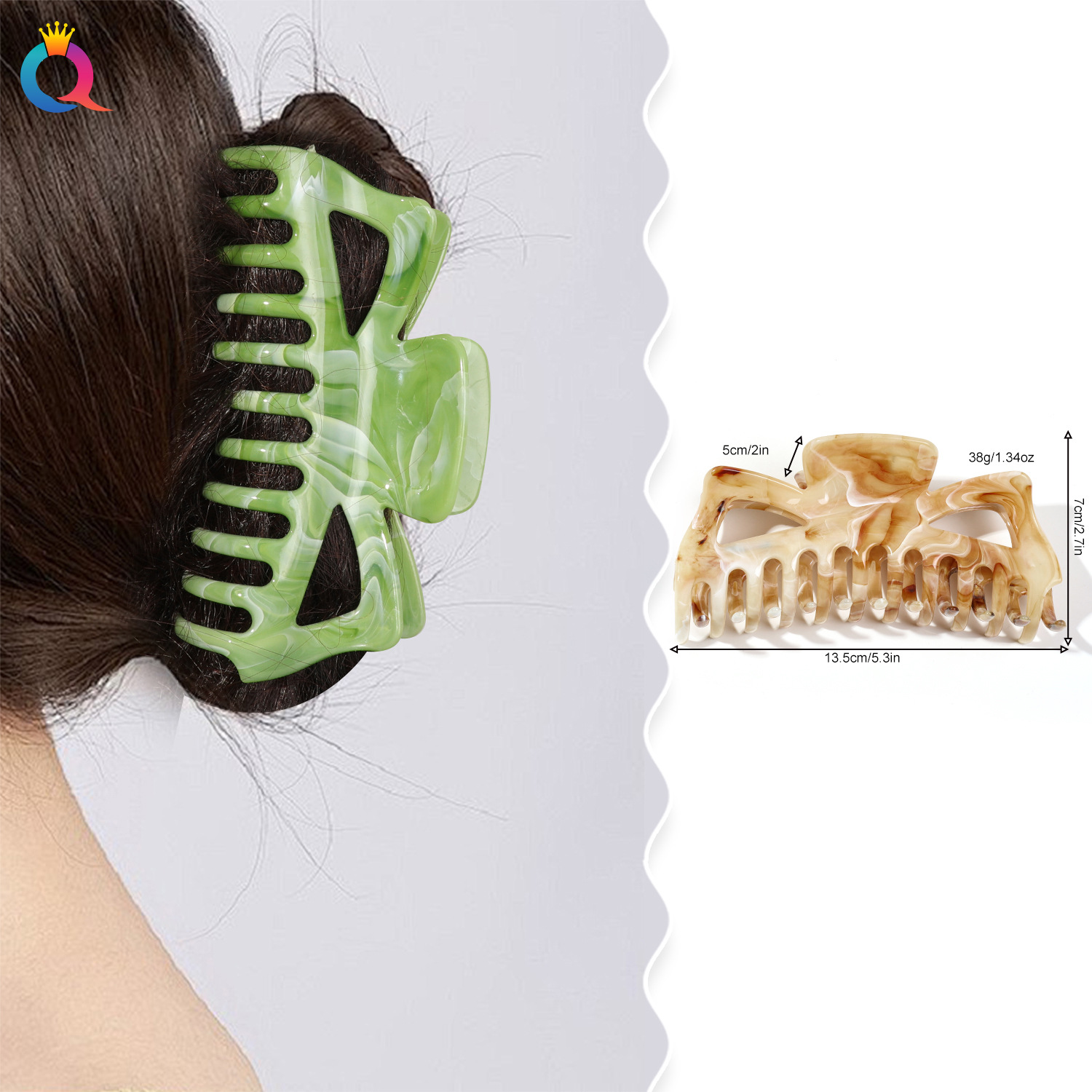Qiyue Korean-style oversized hairpin, a trendy and fashionable bun on the back of the head with marble patterns and a shark clip headpiece details Picture