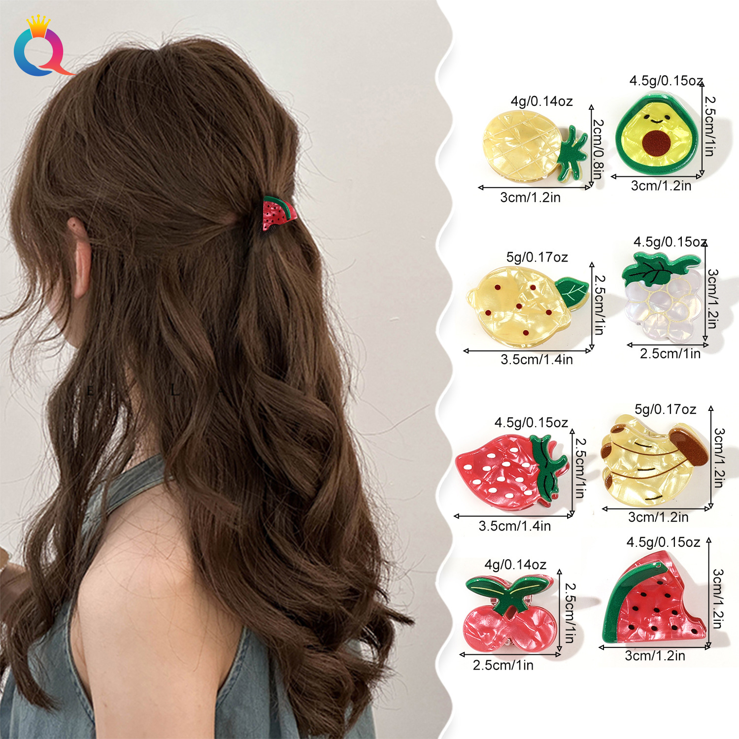 Qiyue Korean version acetic acid Fresh Fruit small scratch clip for women's bangs and broken hair clip, cute side clip, versatile clip headwear details Picture