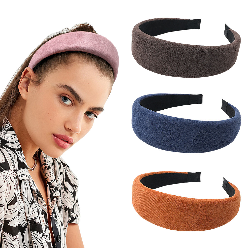 Qiyue European and American suede wide edge sponge hairband for autumn and winter, retro and fashionable style, wide headband B83 for going out Specification drawing