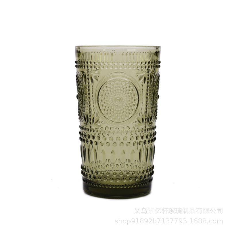 Factory wholesale vintage embossed glass water cups, hotel supplies, mouthwash cups, juice cups, toiletry cups, thickened straws Item Picture