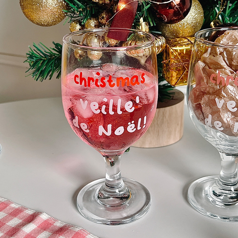 Bolimei Christmas cups, tall glass cups, Christmas atmosphere festive red wine glasses details Picture