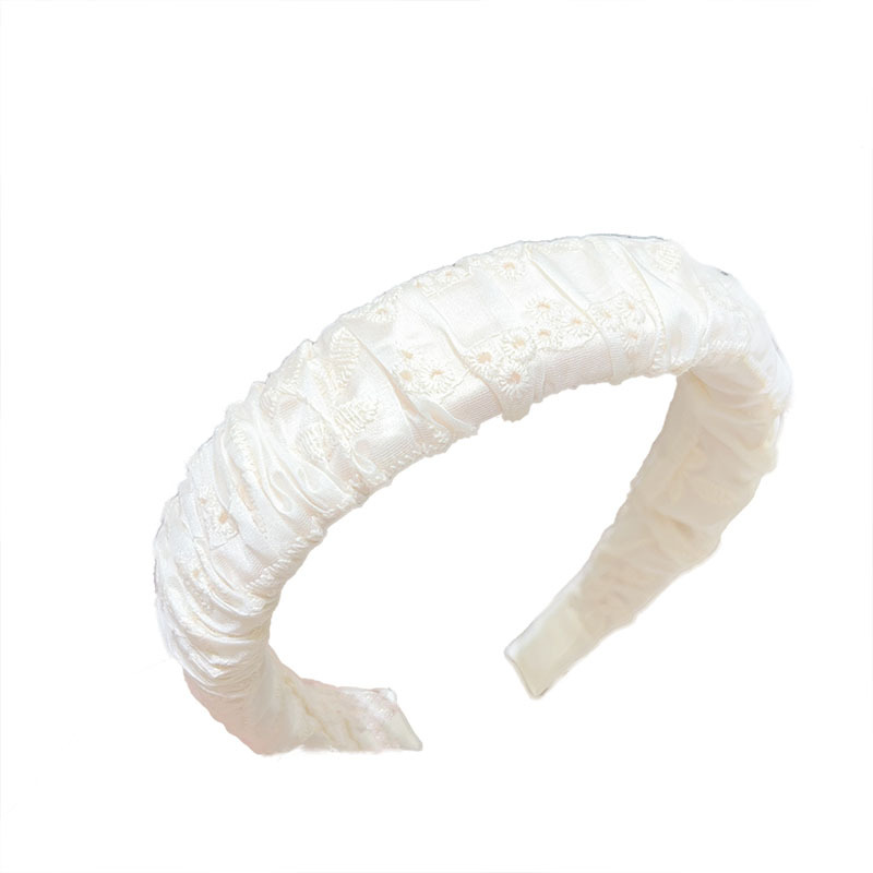 French lace embroidered pleated hairband, a popular high head top that makes the face look sweet and cute, versatile wide-brimmed headband, a facial cleansing hairpin Item Picture