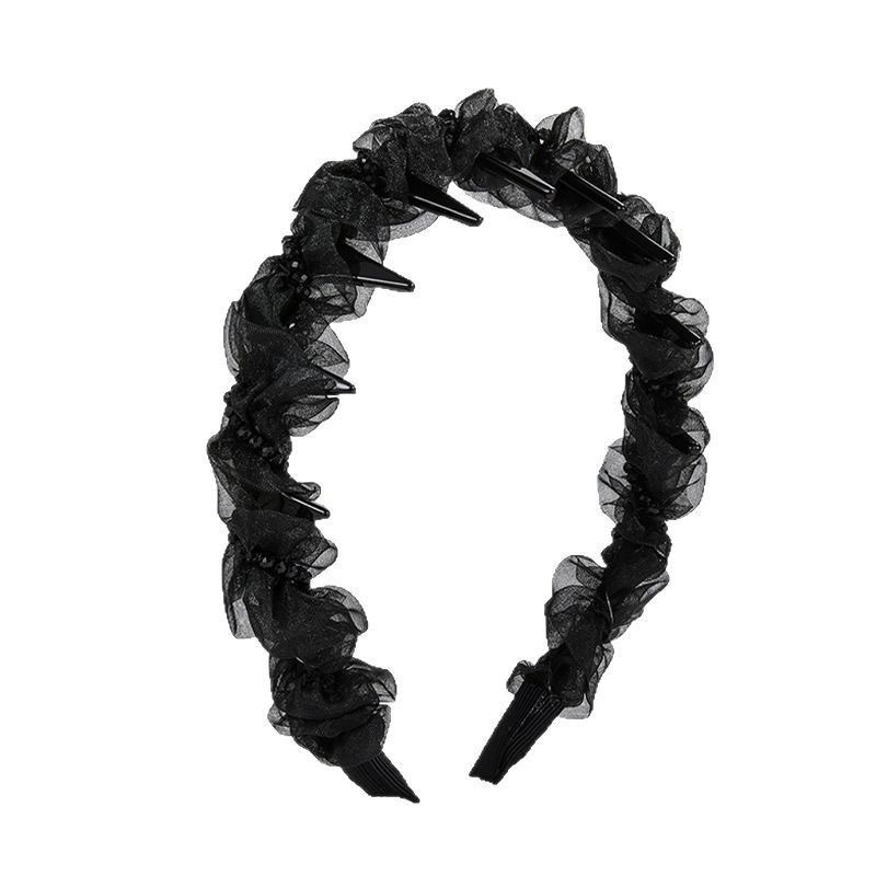 New lace headband, pleated chiffon headband, chanel-style hair accessory, high headband at the top of the head, mesh bead headband Item Picture