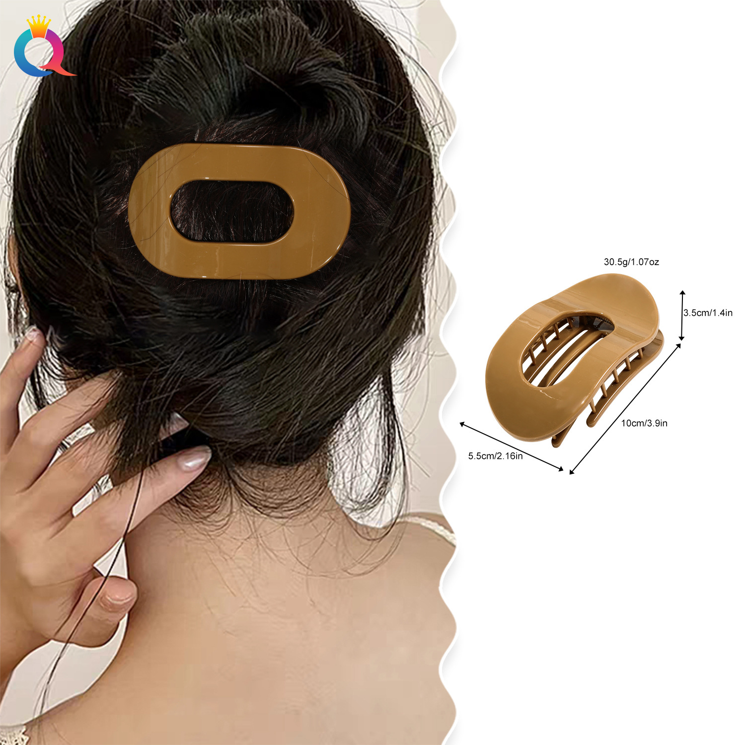 Qiyue Cross-border ABS round flat scratch clip for women, back of the head, hair clip, arc-shaped ponytail clip, hair clip and hair accessory details Picture