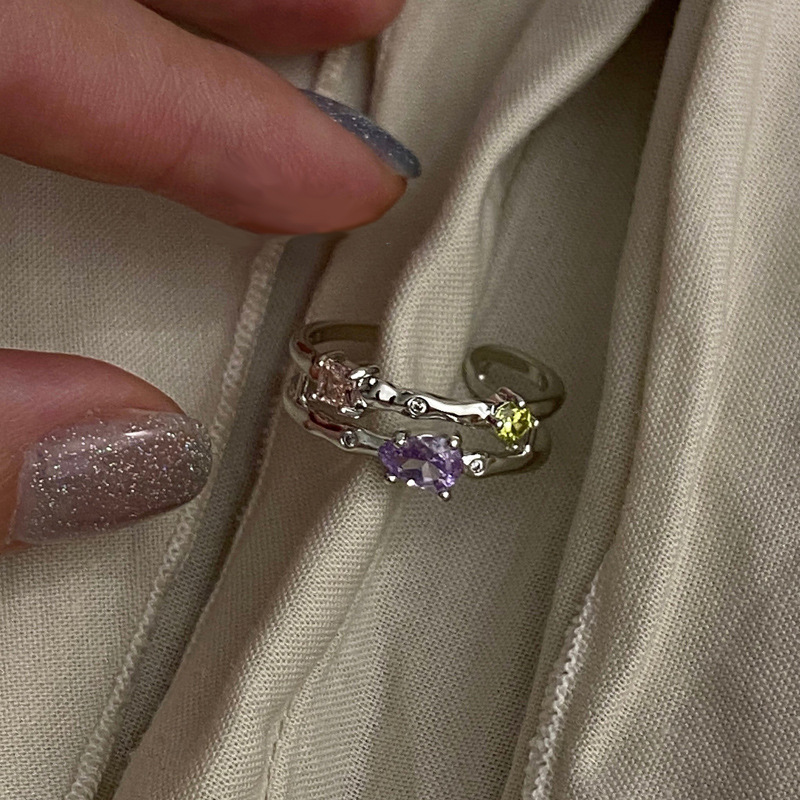 A niche design with a high-end feel, a colorful zircon open ring for women's 2023 new style, a unique and simple food ring that is trendy and cool Application Scenario
