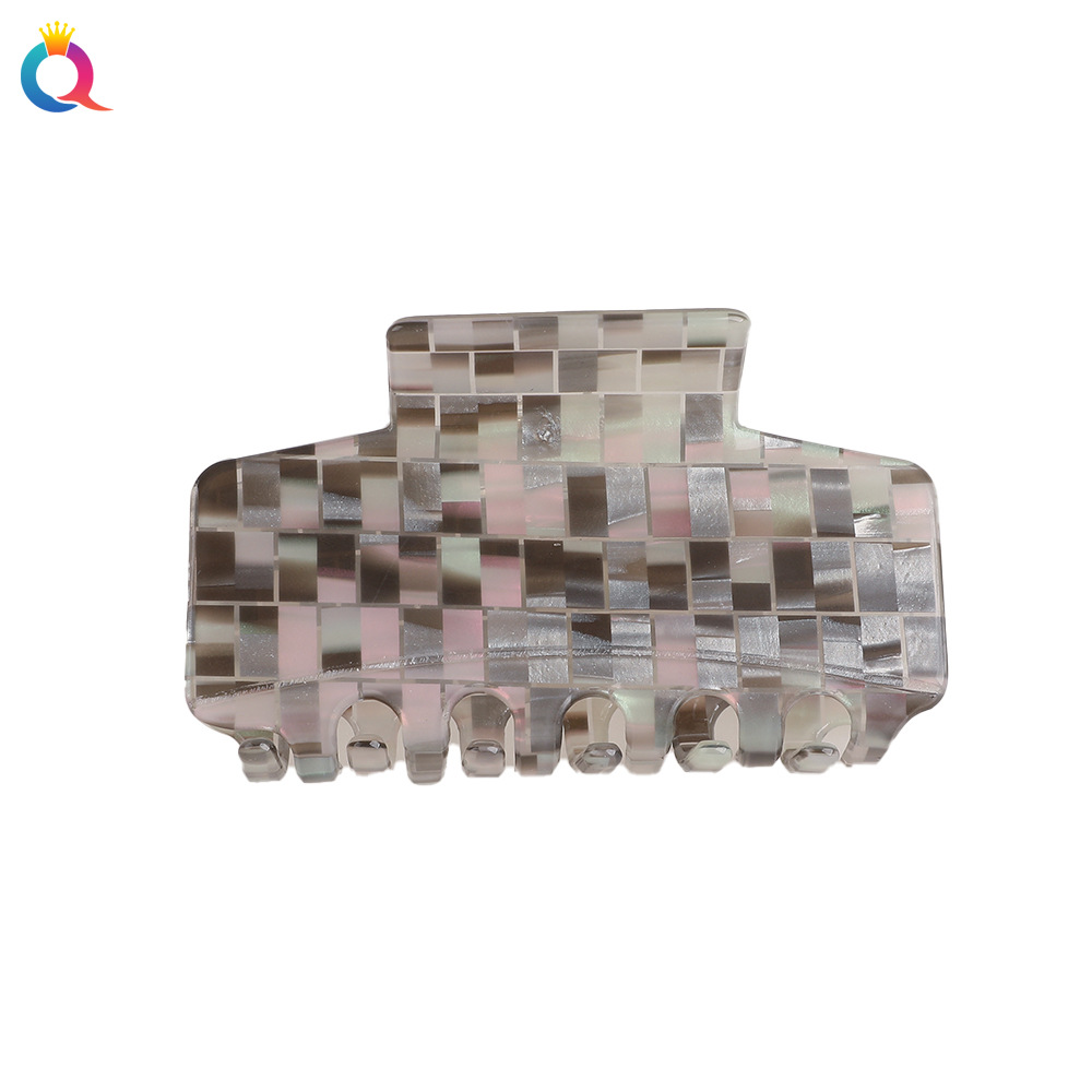 Wholesale of Qiyue PVC grid hair clips, square acrylic gripper hair clips, high-volume and high-output gripper hair clips, hair accessories Item Picture