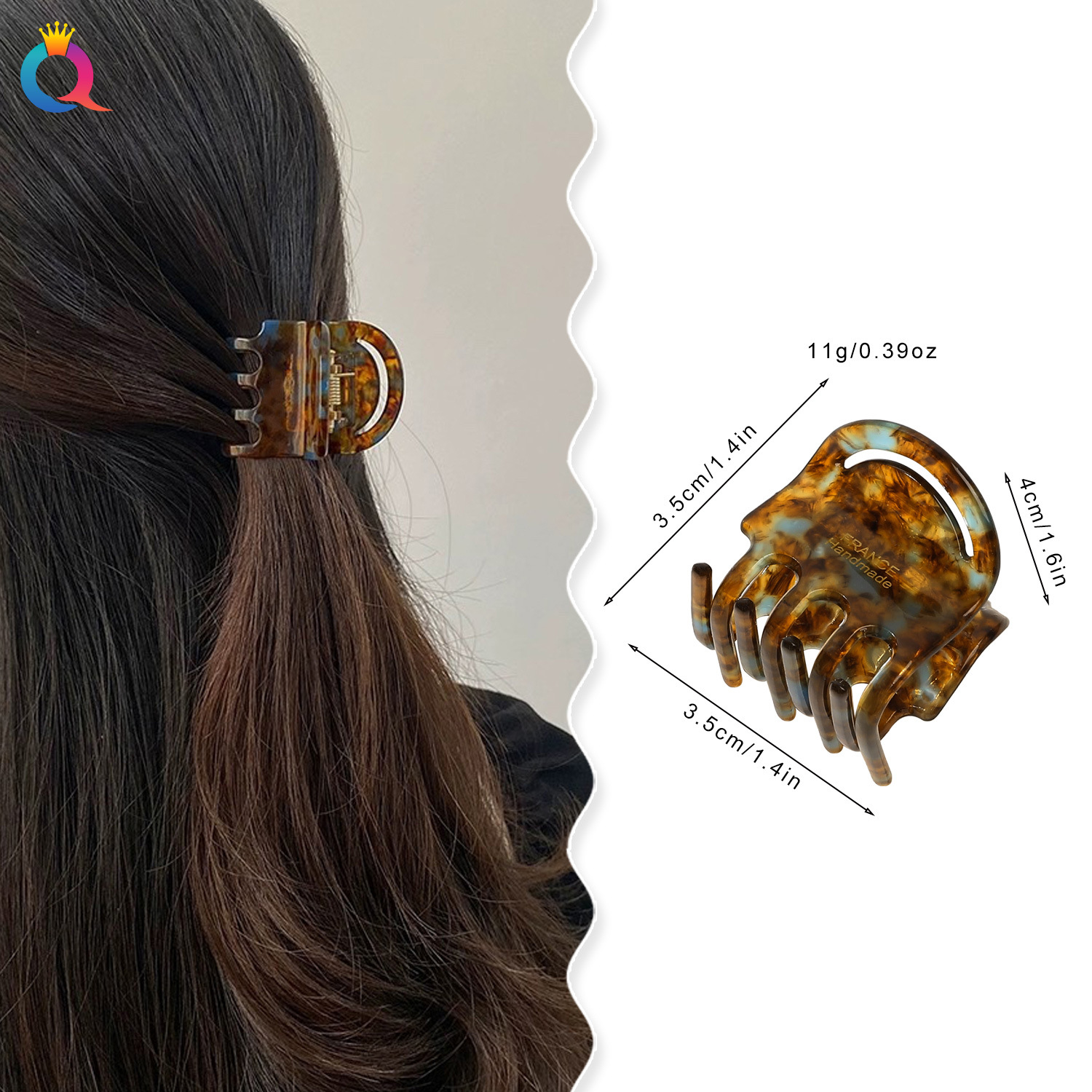 Wholesale of Qiyue high-end acetic acid small claw clips for the back of the head, hair clips, high ponytail clips, headwear, hair clips and shark clips details Picture