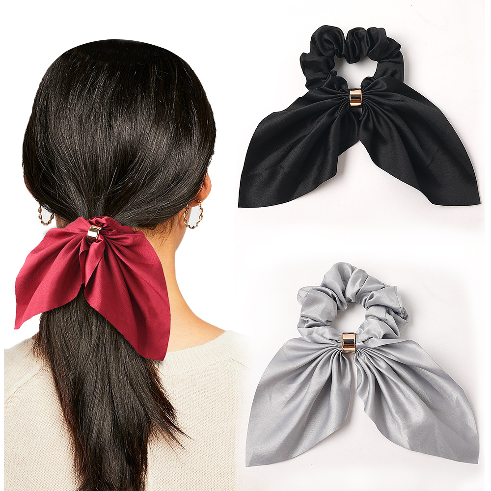 Qiyue Europe and America Cross-border New knotted rabbit ear Ribbon Large Intestine circle ponytail Metal buckle Fabric Hair band C202-1 full figure