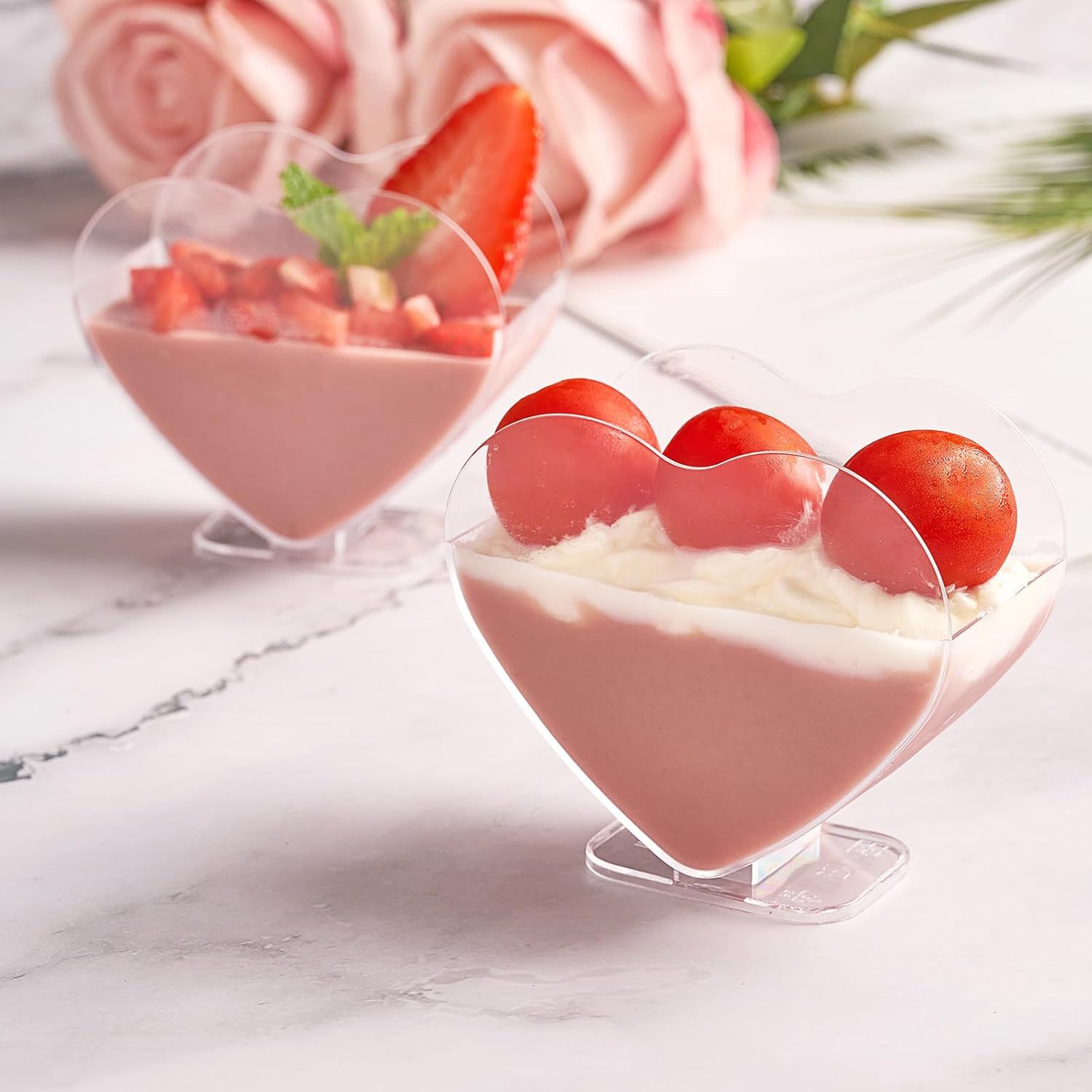 Wholesale 70ML mini dessert cups with spoon shapes, perfect for birthday parties. Reusable dessert cups details Picture