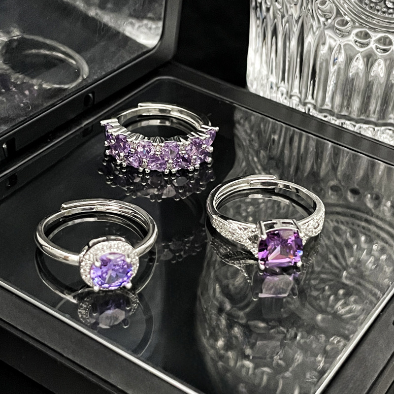 French light luxury sweet and cool purple diamond open ring for women on Instagram, cold style, high-end, exquisite and elegant, versatile ring trend Application Scenario