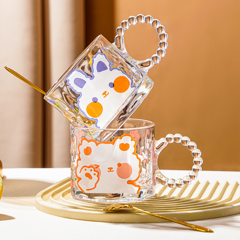 ins big-eared bubble handle, high appearance level, handle glass water cup, simple and retro coffee cup, home souvenir water cup full figure