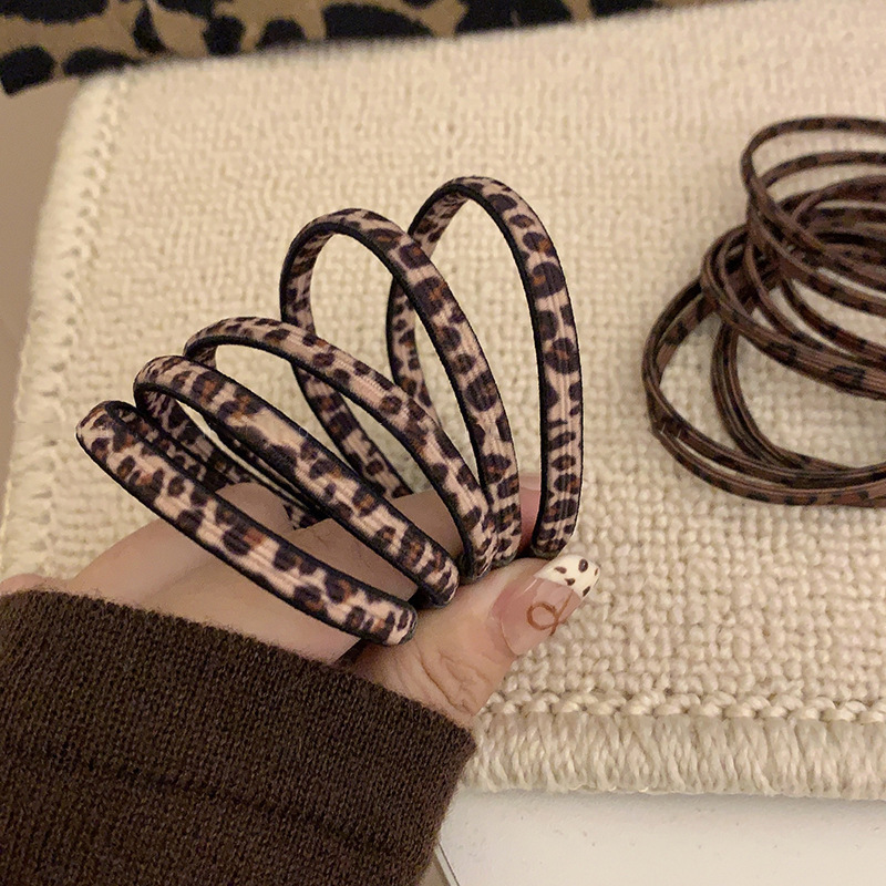 Korean retro leopard print hair band, high-elasticity daily basic style ponytail hair tie, rubber band hair tie, hot girl hair tie Specification drawing