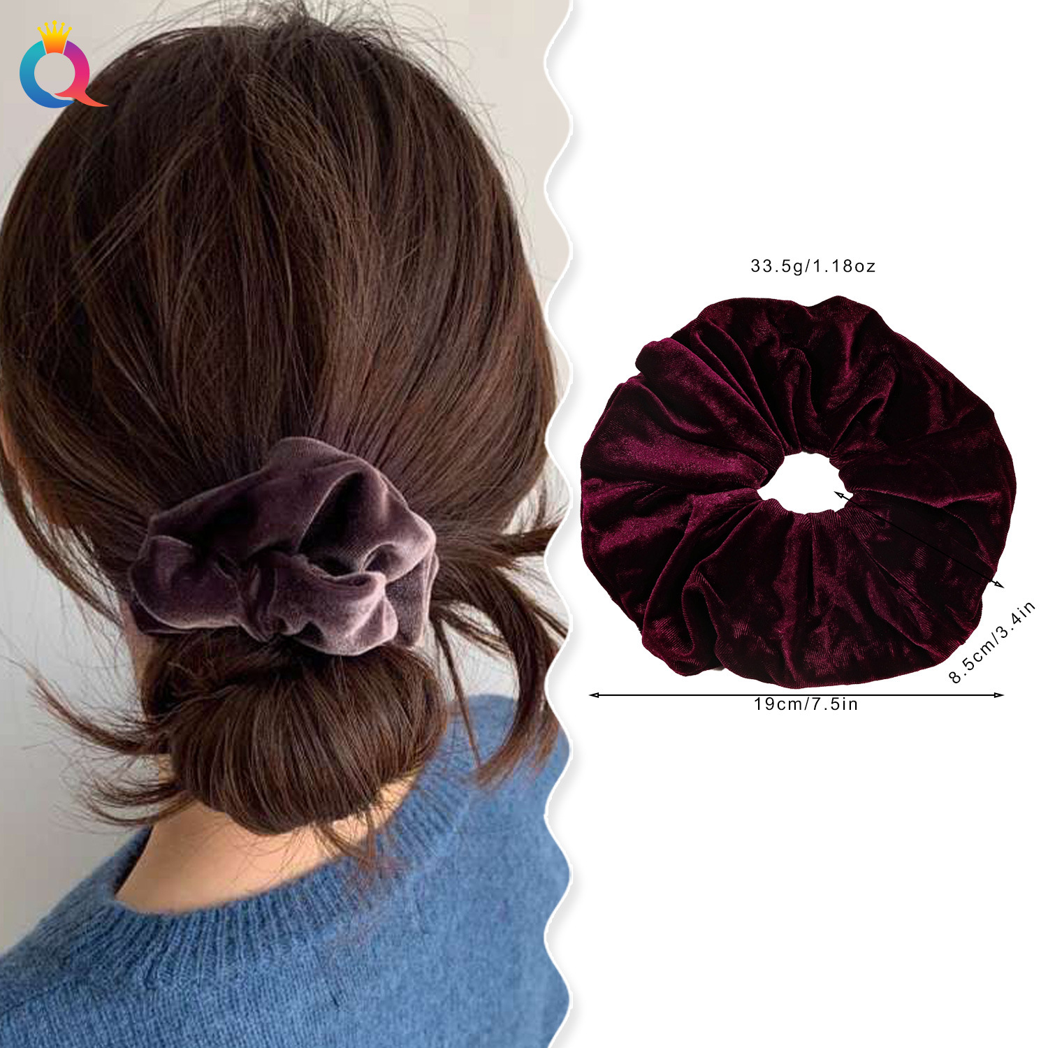 Qiyue Cross-border Retro Velvet Large Intestine Hair Band, Women's extra-large hair tie, high-end hair tie and hair accessory wholesale details Picture