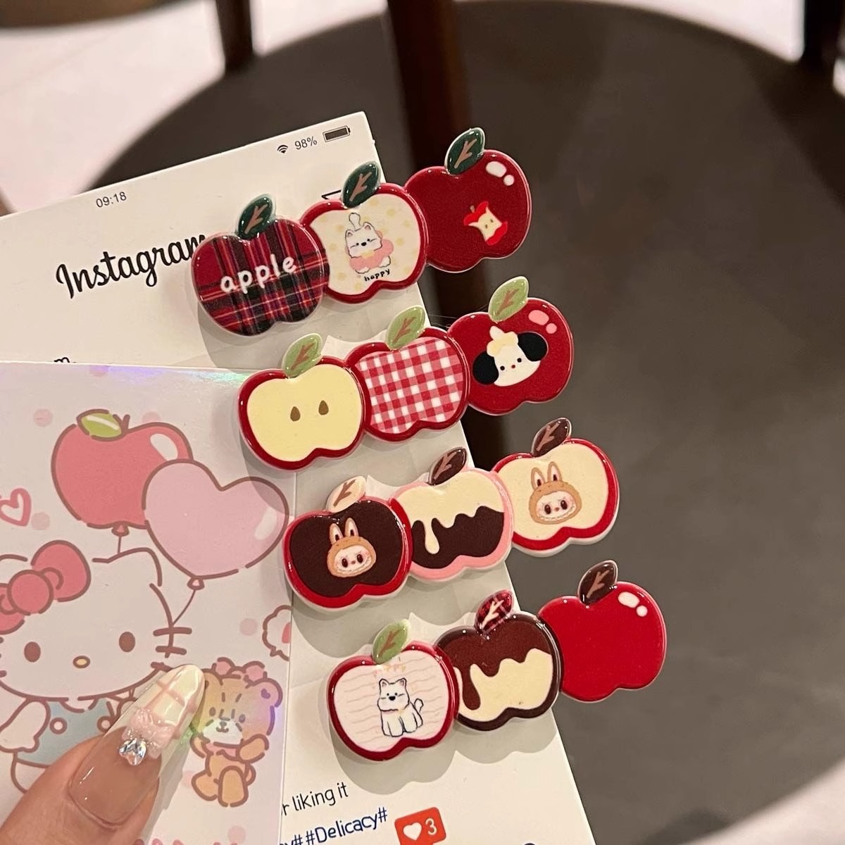 Cute red apple hair clips, cartoon broken hair clips, girlish side clips, versatile hair accessories, headwear clips, hair clips details Picture
