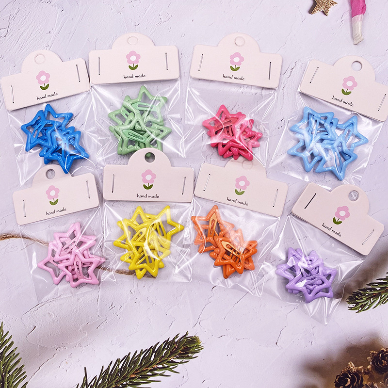 Star hair clips, children's broken hair clips, side bangs clips, five-pointed star, candy-colored dopamine hair accessories, headwear, small accessories Specification drawing