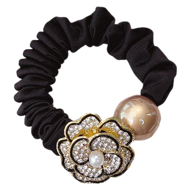 Elegant and refined camellia hair band, high school elastic flower small intestine band, high ponytail hair tie, bun hair, rubber band headwear Item Picture