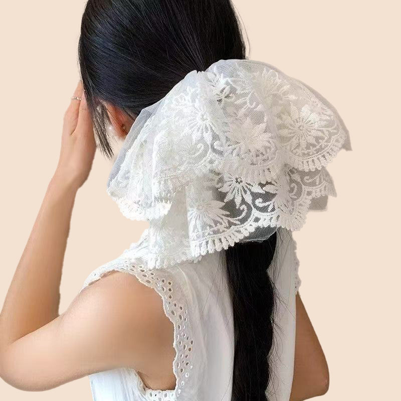 French high-end lace mesh skirt hem, hair band, headwear, hair tie, large intestine circle, back of the head, hair band, hair tie full figure