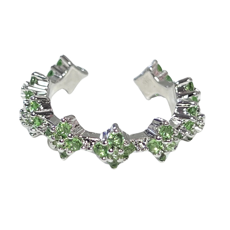 New European and American light luxury light green full diamond ring, feminine flower style, personality, cold style, high-end feel, best friend ring Item Picture