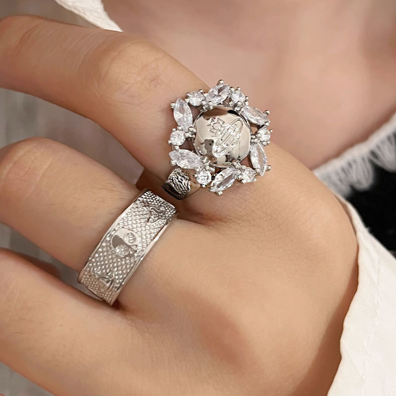 Saturn full diamond zircon set open ring Star Ball, light luxury, trendy and high-end, elegant and exquisite, layered food ring Specification drawing