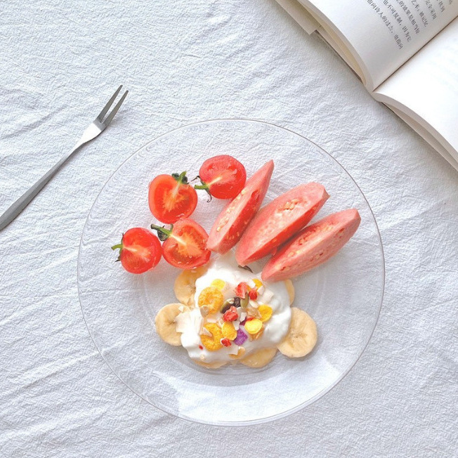 Bojiang simple round tempered glass dinner plates, fruit dessert salad plates, Western dinner plates details Picture
