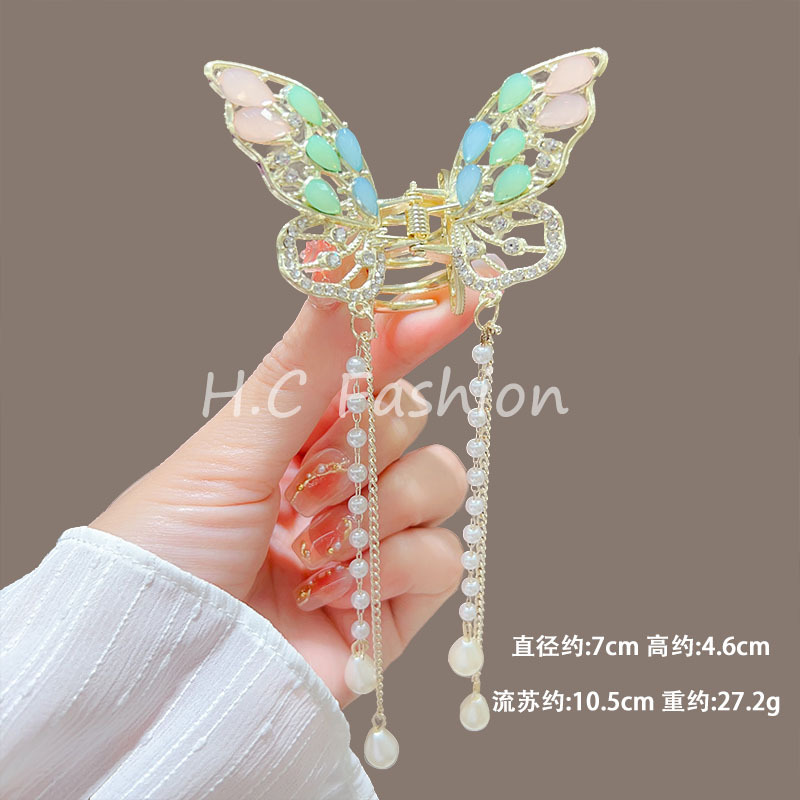 Super fairy lily orchid butterfly tassel grab clip, sweet and feminine charm, shark clip, high-end feel, half hair clip at the back of the head details Picture