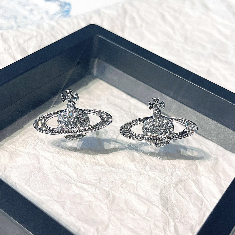 New Western-style Saturn full diamond stud earrings, three-dimensional planet, simple and individual earrings, niche and trendy, exquisite earrings details Picture