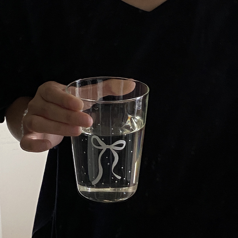French high-end silver bow starry sky coffee cup, summer high borosilicate high-temperature resistant water cup, simple cold drink cup Specification drawing