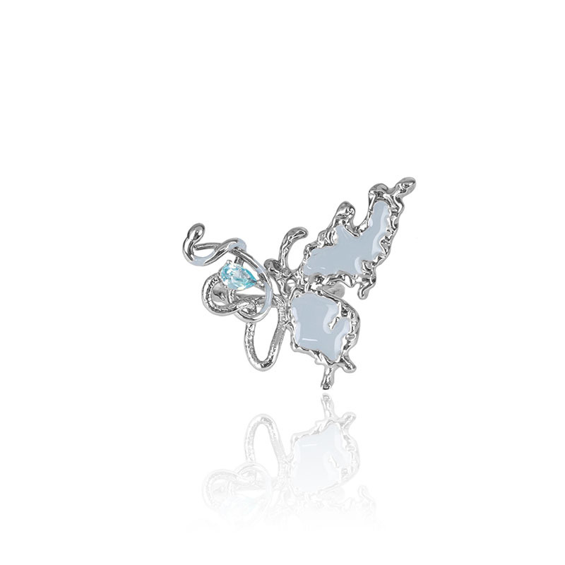 Haze blue butterfly Snake rose open ring, a unique, light luxury punk diamond-encrusted, niche, light luxury and high-end ring Specification drawing
