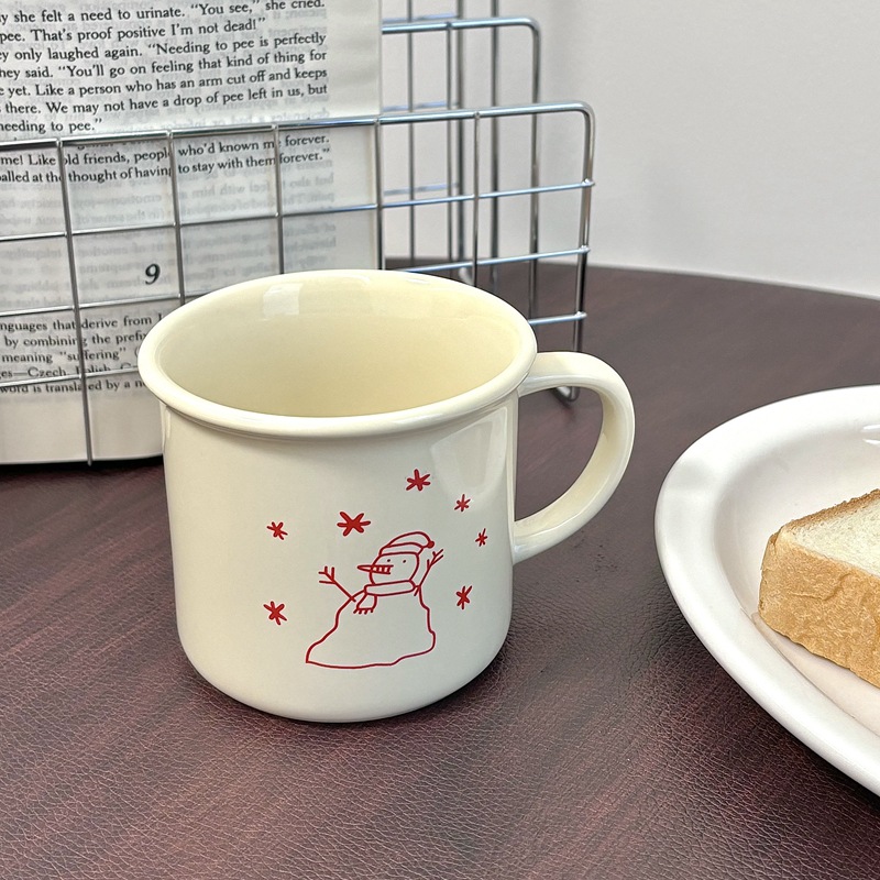 High-quality, simple Christmas snowman ceramic cups, mugs, cartoon coffee cups, couple gifts, water cups, milk cups full figure