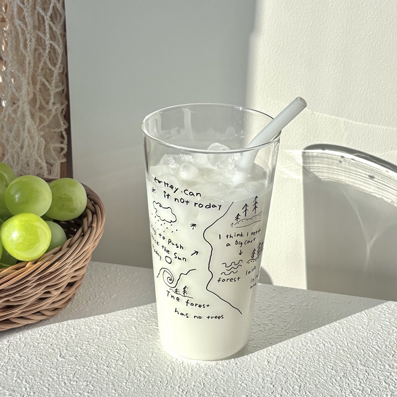 Homemade large-capacity American coffee cups, glass cups, weather map cups, milk cups, breakfast juice latte cups Application Scenario
