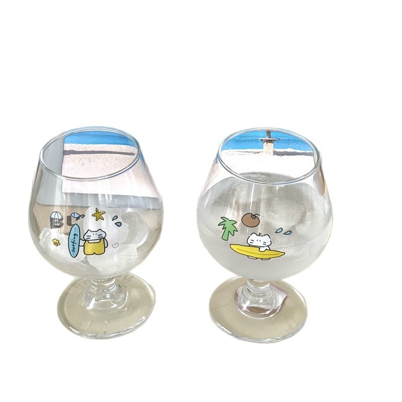 Homemade coconut tree surf cat sweet wine glass, highball glass, island-style glass, kitten juice cup, cold drink cup, wine cup Item Picture