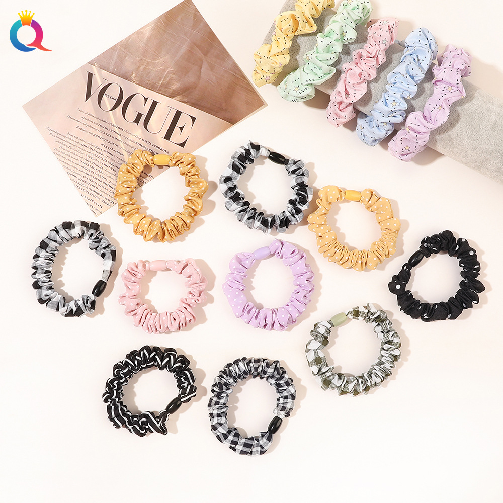 Wholesale of Qiyue Korean version fresh and clean fabric pleated large intestine hair bands, hair tie bands, high-elasticity hair ties and hair accessories full figure