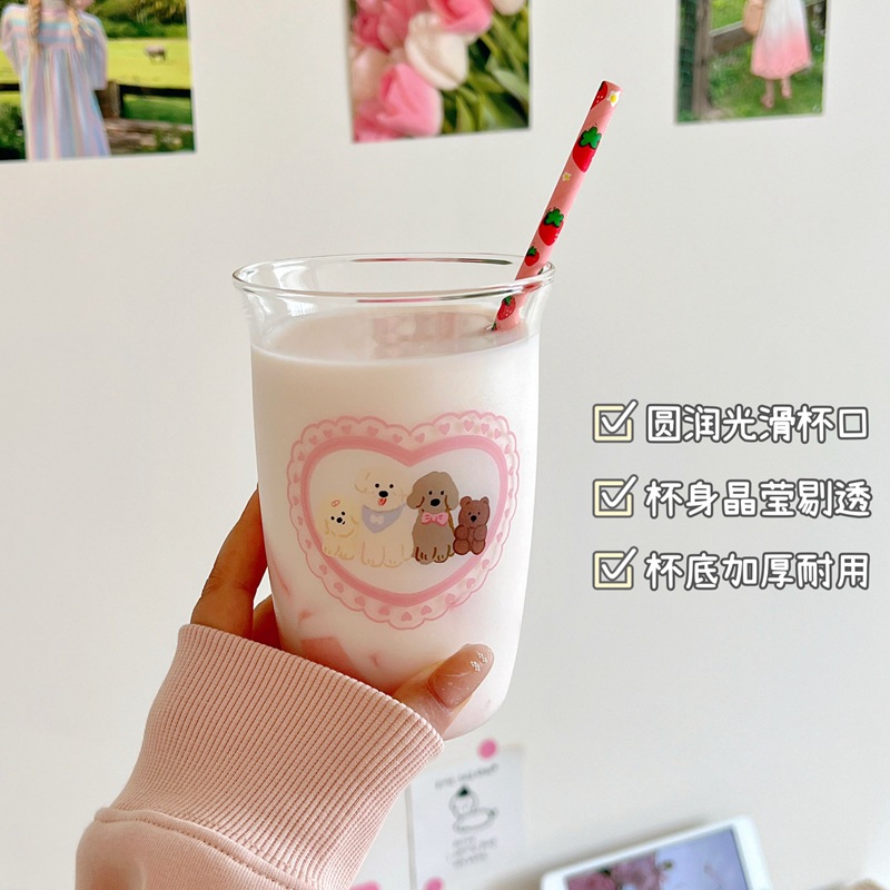 Bolimei Korean InS-style glass cold brew coffee cup, heart-shaped water cup, glass cup, large-capacity drinking cup full figure