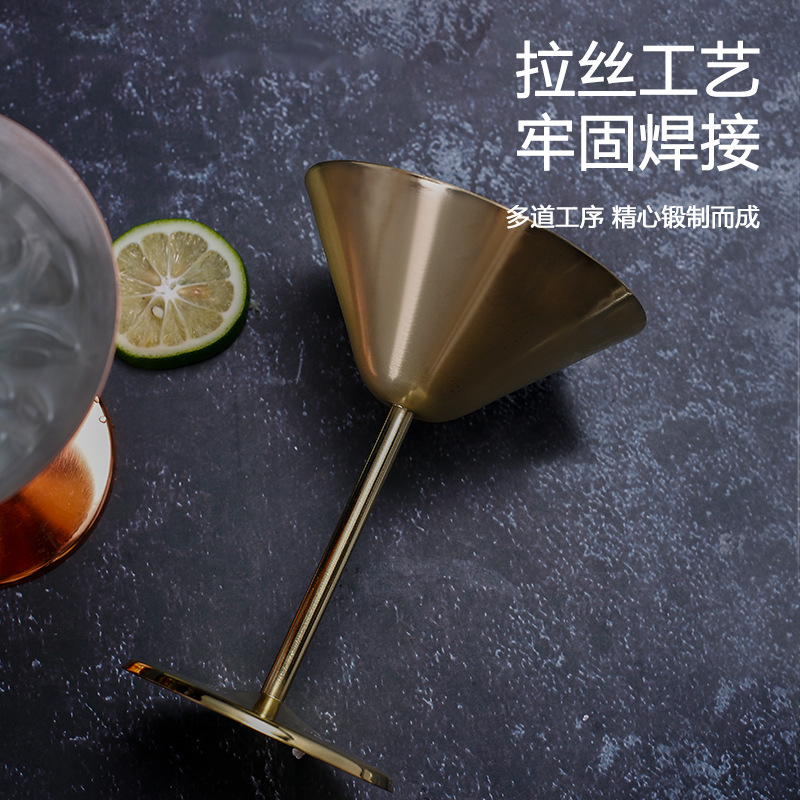 Stainless steel Martini glass, metal cocktail glass, triangular glass, creative tall glass, bar red wine glass, mixing glass details Picture