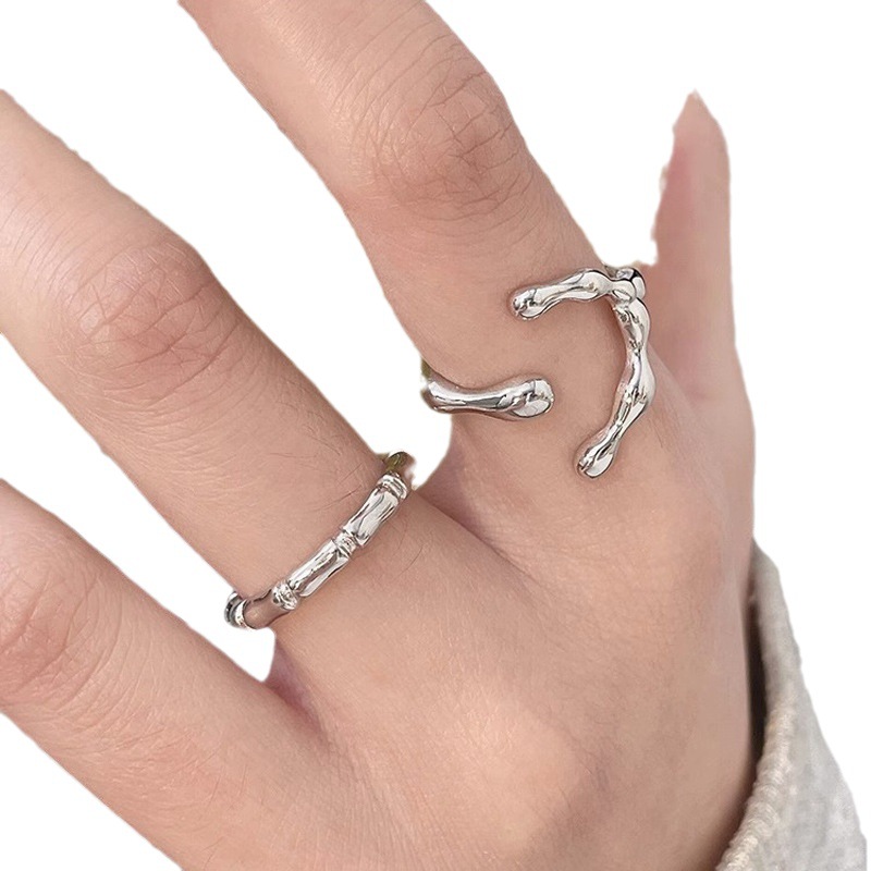 Simple and individual geometric bamboo joint opening ring, a niche design for women, with a sense of high-end luxury, trendy and popular Korean ring Item Picture