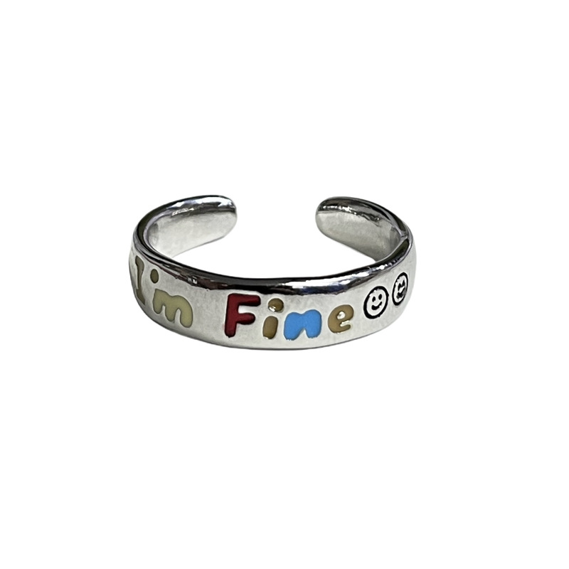 A ring with a female smiley face, lettered glaze, and a simple and cold style, with an open ring that exudes a sense of sophistication and is a niche autumn and winter accessory trend Item Picture