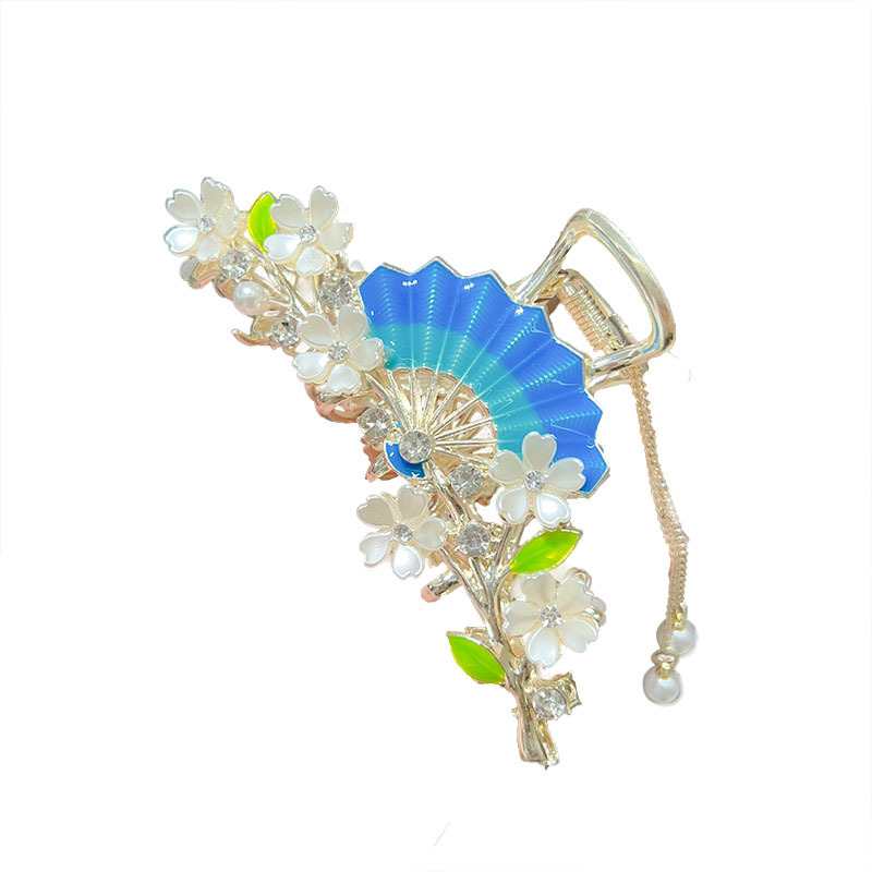High-end fan-shaped flower tassel grab clip, large InS-style shark clip at the back of the head, retro hair clip, high-end hair accessory Item Picture