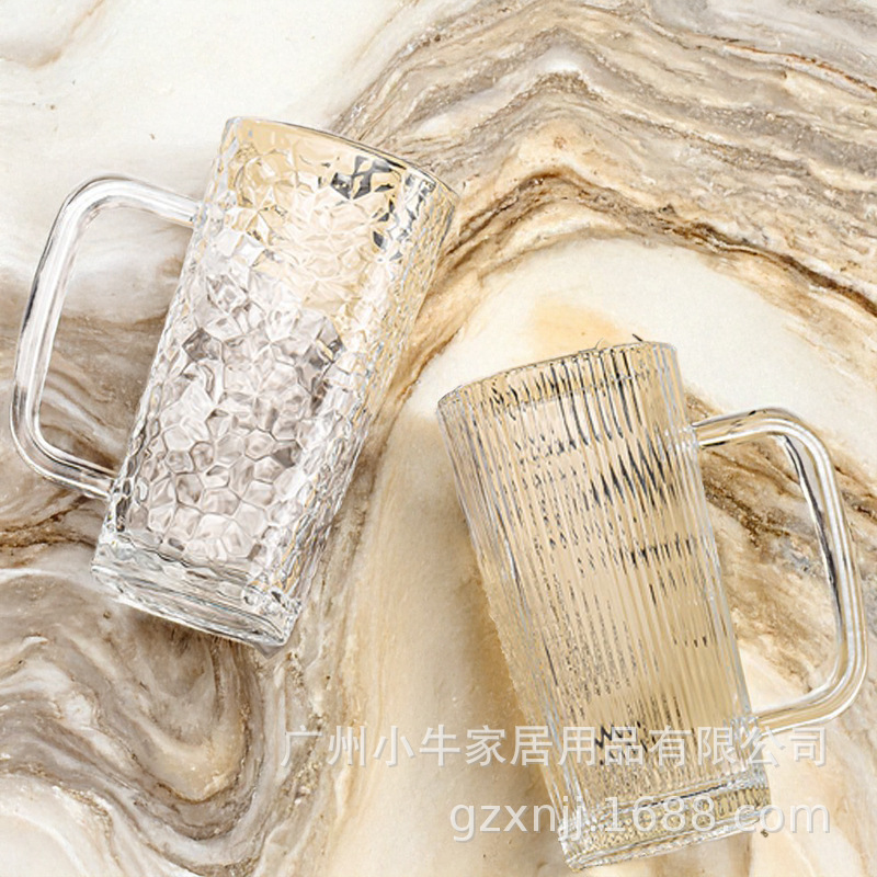 Simple style ins glass handle straight square cup, milk handle cup, beverage cup, milkshake cup, square hammer-patterned coffee cup Specification drawing