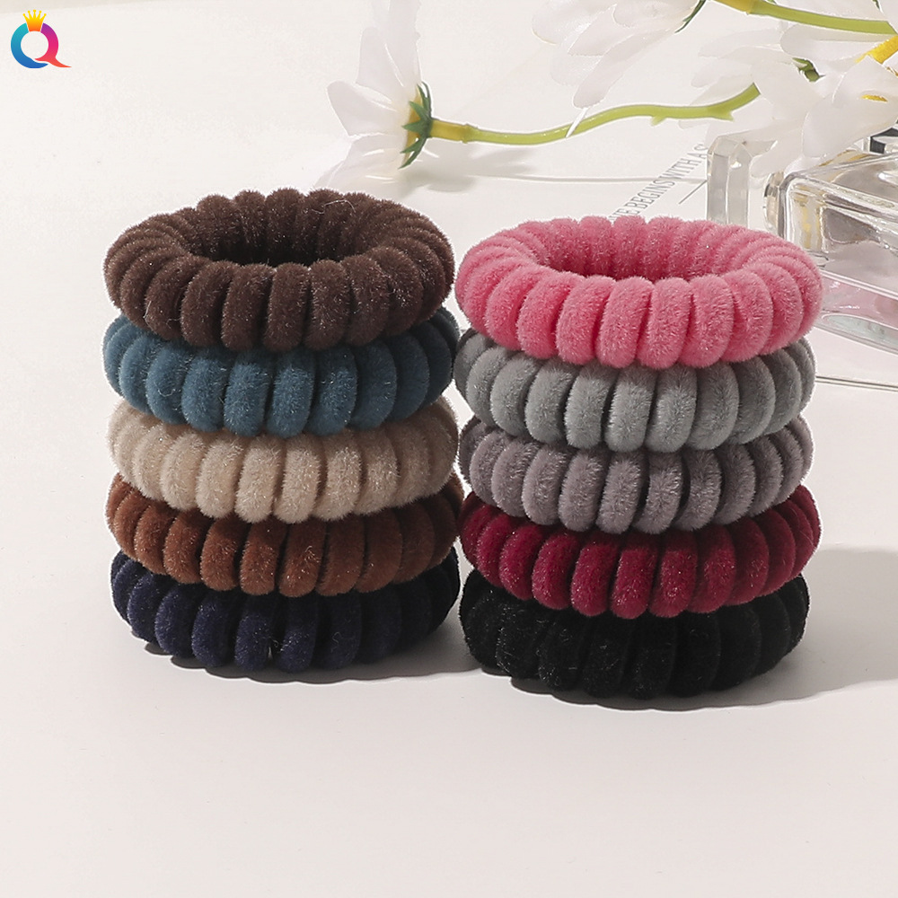 Qiyue Amazon Autumn and Winter flocking hair ties telephone line Hair bands for Girls Hair ties Leather bands Hair accessories A105 full figure