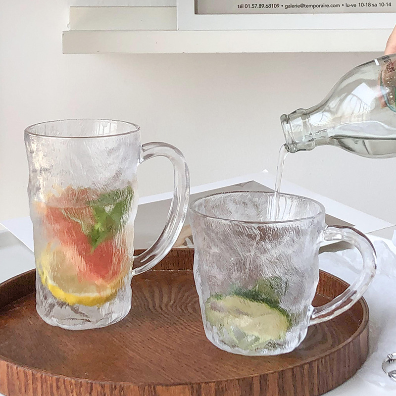 ins glacier patterned handle, high appearance level glass cup, juice cup, beverage cold drink cup, household women's drinking cup details Picture