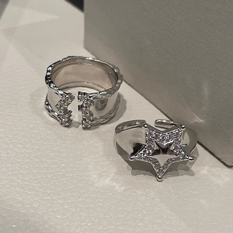 Five-pointed star high-end zircon niche ins androgical style open ring, female star exquisite layering personality ring Application Scenario