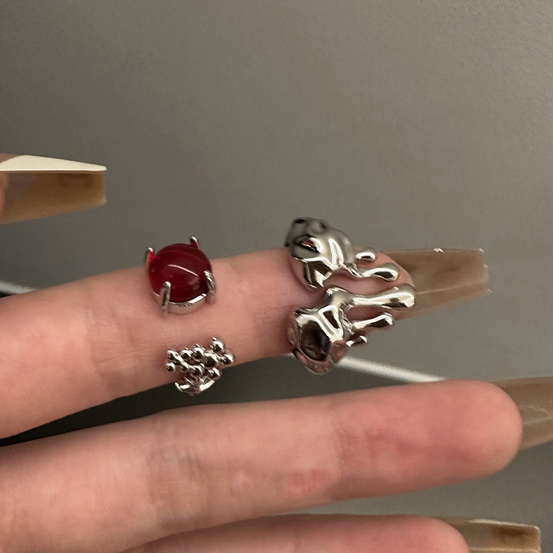 Irregular lava liquid heart-shaped opening ring, a unique and high-end design for women, with a cool and niche style on Instagram Specification drawing