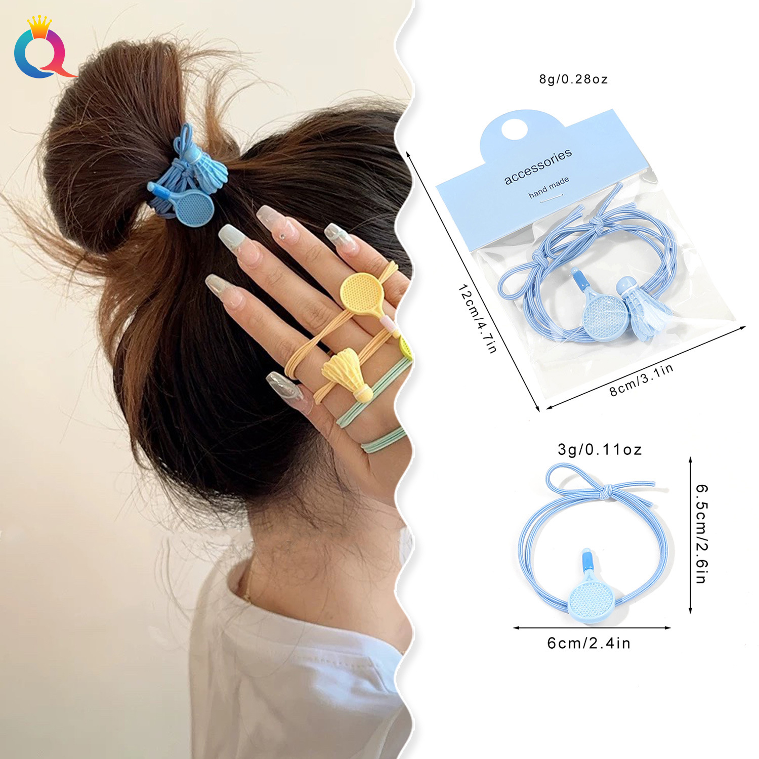 Qiyue Cross-border Sports Hair ties, high-elasticity hair bands, durable rubber bands, badminton rackets, hair ties, and hair accessories wholesale details Picture