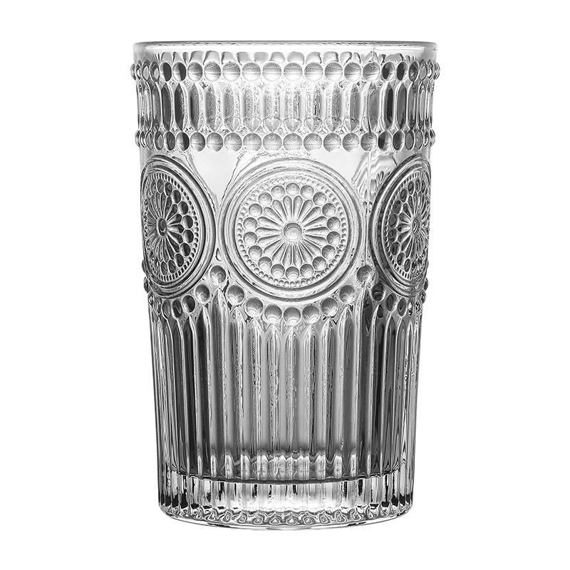 Wholesale vintage embossed water cups, transparent glass cups, sunflower cups, popular household and restaurant milk cups, cocktail cups Item Picture