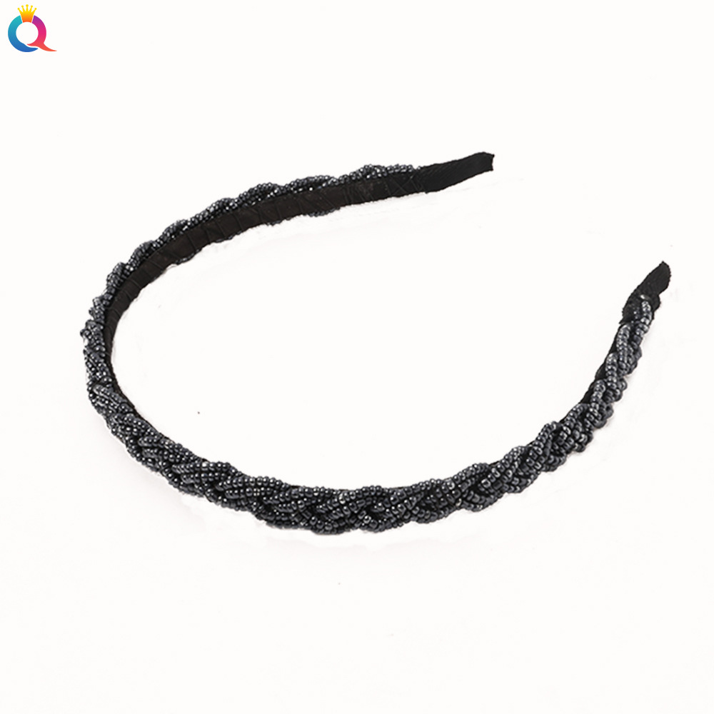 Qiyue Cross-border's new fashionable hand-woven rice bead headband, simple and versatile braided hair band, hairpin and hair accessory for women Item Picture