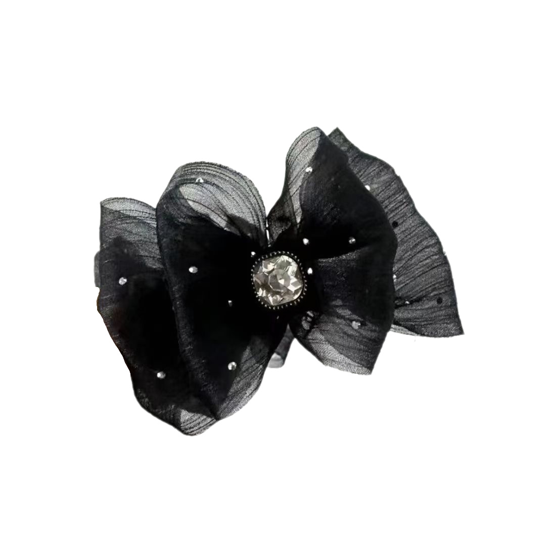 New silk yarn bun hair clip, bubble fashion black small chanel-style hair clip, Korean version of the back of the head ponytail fixing clip Item Picture