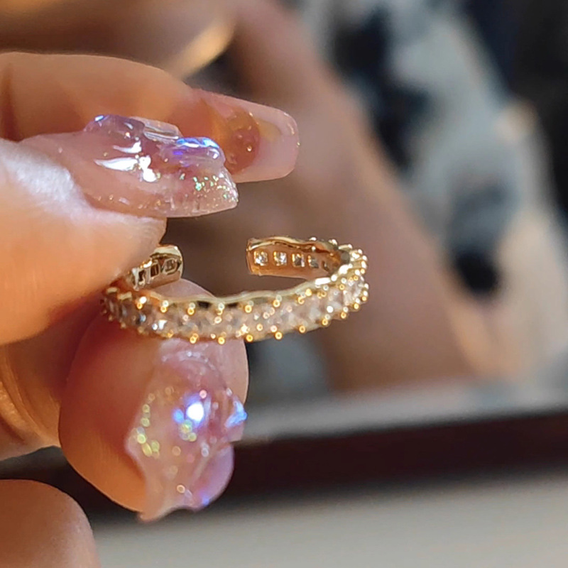 Sweet and cool, fashionable, irregular Korean-style full diamond set high-end ring, women's light luxury, niche, adjustable personalized ring Specification drawing